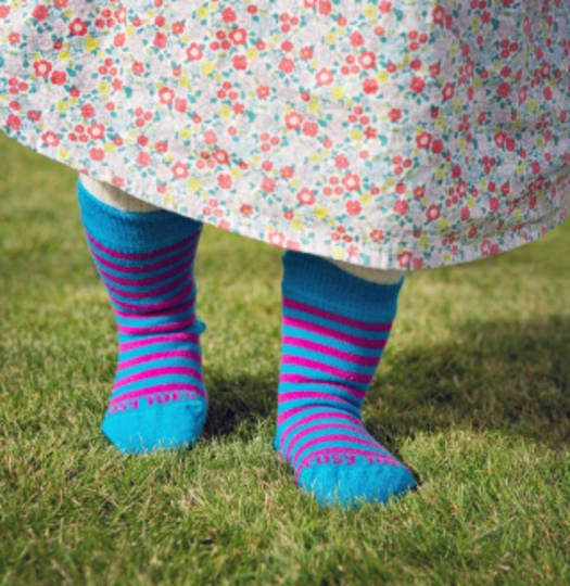 Long Merino Stripe Baby Socks - turquoise pink stripe